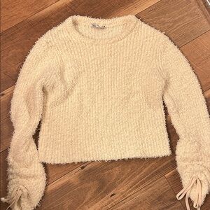 Zara Cream Textured Knit Pullover